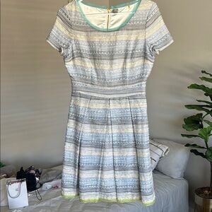 Elie Tahari Blue and Cream Pleated Mini Dress